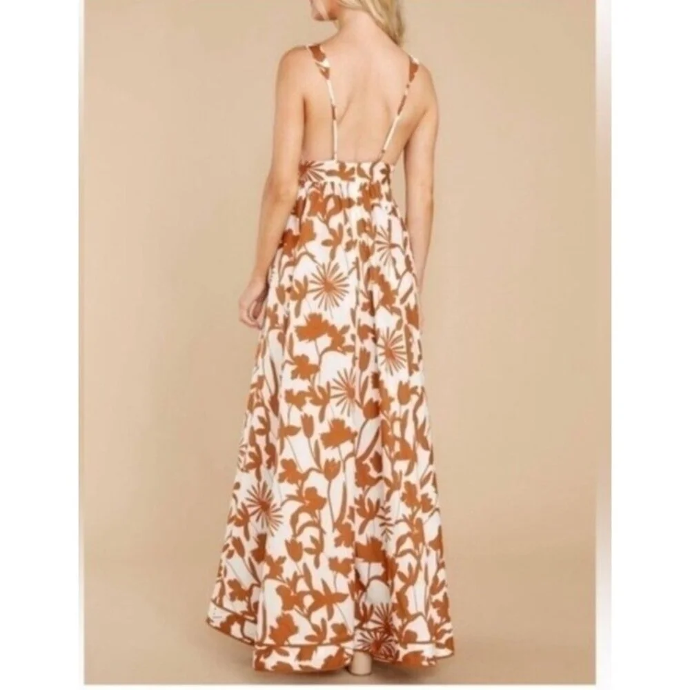 Aakaa Floral Maxi Dress Women Sz S Reddish Brown & White Summer - Picture 7 of 14